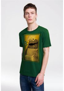 logoshirt Herren T-Shirt "Sesamstraße - Krümelmonster Baking Bread", grün, sportlich, Gr. S, unifarben, 100% Baumwolle, Shirts, mit coolem Print