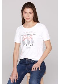 SOCCX Damen Rundhalsshirt, weiß, casual, Gr. L, bedruckt, Material: 100% Baumwolle, Shirts, mit Turn-Up-Ärmel