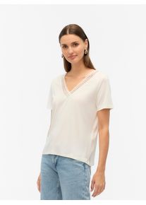 Véro Moda VERO MODA Damen Kurzarmshirt "VMSAVANNAH LACE 2-WAY SS TOP JRS", weiß, modisch, Gr. M, unifarben, Jersey, Obermaterial: 67% Viskose, 33% Polyester,
