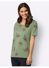Classic Basics Damen Kurzarmshirt "Kurzarm-Shirt", grün, Gr. 40, geblümt, gemustert, mehrfarbig, 100% Baumwolle, Shirts