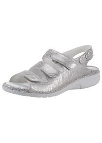 Waldläufer WALDLÄUFER Damen Riemchensandale "GUNNA", Gr. 6,5, grau, Veloursleder, feminin, Schuhe, Sommerschuh, Sandalette, Keilabsatz, in Metallic-Optik,