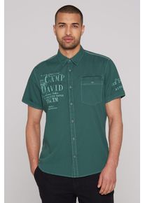 CAMP DAVID Herren Kurzarmhemd, grün, casual, Gr. S, bedruckt, bestickt, Material: 100% Baumwolle, Hemden, aus Baumwolle