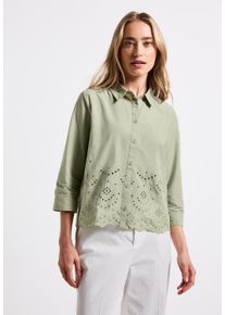 Street One Damen Hemdbluse, grün, casual, Gr. 38, unifarben, Web, 100% Baumwolle, Blusen, mit 3/4 Ärmeln
