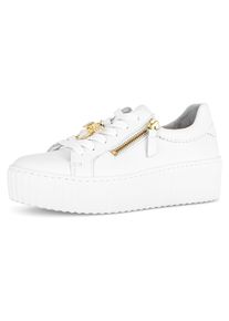 Gabor Damen Plateausneaker, Gr. 40, weiß, Nappaleder, unifarben, sportlich, Schuhe, Freizeitschuh, Halbschuh, Schnürschuh mit modischem Schmuckelement