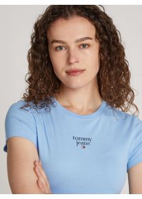 Damen T-Shirt "TJW SLIM ESSENTIAL LOGO1 TEE EXT", blau, casual, Gr. 4XL, Tommy Jeans CURVE, unifarben, Single Jersey, Obermaterial: 100% Baumwolle,