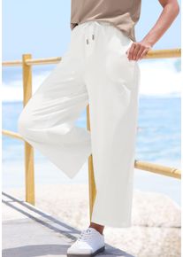 ELBSAND Damen 7/8-Hose, weiß, modisch, Gr. XL, unifarben, Sweatware, Obermaterial: 95% Baumwolle, 5% Elasthan, Hosen, aus Sweatware mit weitem Bein