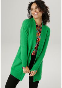 Damen Longstrickjacke, grün, Basic, Gr. 36, Aniston SELECTED, unifarben, Strick, Obermaterial: 74% Polyacryl, 23% Nylon, 3% Elasthan, Strickjacken,