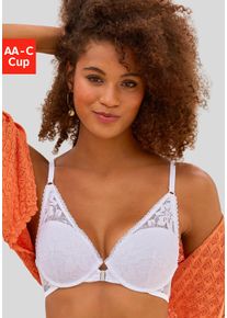 Lascana Damen Push-up-BH, Gr. 90, weiß, Spitze, Obermaterial: 87% Polyamid, 13% Elasthan, feminin, BHs, mit Bügel, aus floraler Jacquardspitze,