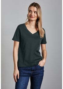 Street One Damen V-Shirt, grün, casual, Gr. 34, unifarben, Web, 100% Baumwolle, Shirts, aus reiner Baumwolle
