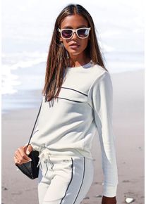 H.I.S. H.I.S Damen Sweatshirt, Gr. 32, weiß, Interlock, Obermaterial: 60% Baumwolle, 40% Polyester, unifarben, Basic, Sweatshirts, mit Piping auf der Brust,