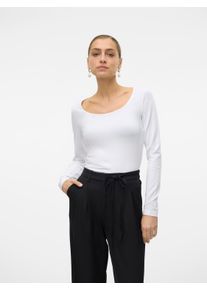 Véro Moda VERO MODA Damen Langarmshirt "VMLULU LS U-NECK TOP JRS GA NOOS", weiß, modisch, Gr. S, unifarben, Jersey, Obermaterial: 95% Baumwolle, 5% Elasthan,