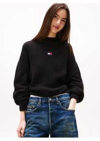 Tommy Jeans Damen Stehkragenpullover "TJW MOCKNECK BADGE SWEATER", schwarz, casual, Gr. S, unifarben, Strick, Obermaterial: 100% Baumwolle, Pullover