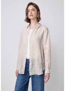 Damen Hemdbluseschwarz moonstone sand, casual, Gr. 36, STREET ONE STUDIO, gestreift, Web, 100% Leinen, Blusen, mit Knopfleiste