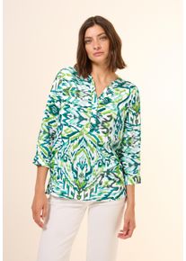 Cecil Damen Klassische Bluse, grün, casual, Gr. L, gemustert, Web, 55% Leinen, 45% Viskose, Blusen, mit 3/4 Ärmeln