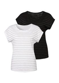 Vivance Damen Rundhalsshirt "mit kupferfarbenen Lurex-Streifen", schwarz-weiß, casual, Gr. 32, gestreift, Obermaterial: 97% Baumwolle, 3%