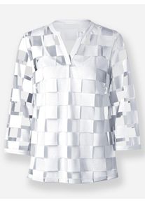 Heine Damen Rundhalsshirt "Shirt", weiß, Gr. 42, gemustert, kariert, 50% Polyester, 50% Viskose, Shirts