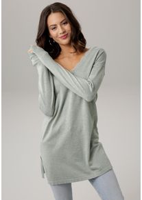 Laura Scott Damen Strickpullover, grün, feminin, Gr. 42, unifarben, clean, Feinstrick, Obermaterial: 70% Viskose, 30% Polyamid. Spitze: 100%