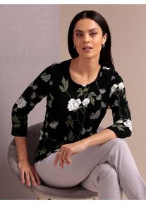 Damen Print-Shirt "Viskose-Seiden-Shirt", grün, Gr. 38, CREATION L PREMIUM, geblümt, gemustert, mehrfarbig, bedruckt, 85% Viskose, 10% Seide, 5%