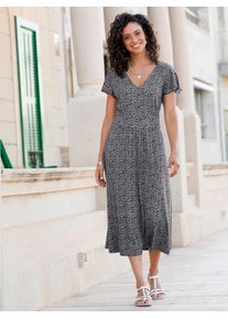 Inspirationen Damen Jerseykleid "Jersey-Kleid", schwarz-weiß, Gr. 40, geblümt, gemustert, mehrfarbig, bedruckt, Jersey, Single Jersey, 95% Viskose,