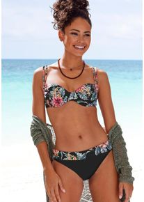 Lascana Damen Bikini-Hose "Salsa", schwarz, Gr. 38, geblümt, Microfaser, Recycling-Polyamid, Badehosen, mit tollem Blumenprint
