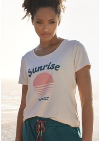Vivance Kurzarmshirt beige Gr. 32/34 für Damen. Rundhals und Print, Druck, Schriftzug. Basic. Nachhaltig.