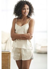 Lascana Shorty beige Gr. 34 für Damen. V-Ausschnitt und Schleife. Figurumspielend. Nachhaltig.