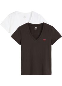 Levi's LEVI'S Damen T-Shirt "VNECK TEE 2 PACK"2 pack v neck weiß, schwarz, casual, Gr. XS, Jersey, Obermaterial: 100% Baumwolle, Shirts