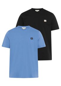 Herren T-Shirt "SS BADGE TEE 2 PACK"schwarz, dull nile blau, casual, Gr. XL, Calvin Klein Jeans, Single Jersey, Obermaterial: 100% Baumwolle, Shirts,