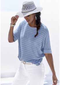 Lascana Rundhalsshirt 'mit breitem Ärmelumschlag' blau Gr. 36/38 für Damen. Mit Rundhals. Lässig Geschnitten. Nachhaltig.