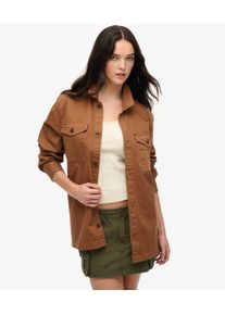 Superdry Damen Baumwolle The Merchant Store - Oversize-Hemd mit Fischgr&auml;tmuster, Braun - Gr&ouml;&szlig;e: XL 21028240004078MA004