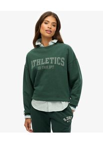 Superdry Damen Baumwolle Logo Druck Athletic Essentials Relaxed Crew Sweatshirt, Dunkelgr&uuml;n - Gr&ouml;&szlig;e: 38 210262350076627E017