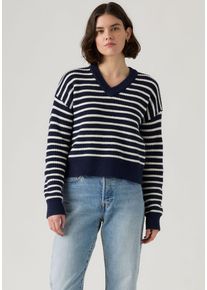 Levi's LEVI'S Damen Strickpullover "REESE VNECK SWEAT"parisienne stripe pe, casual, Gr. S, gestreift, Strick, Obermaterial: 60% Baumwolle, 40% Polyacryl,
