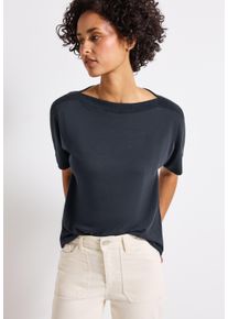 Street One Damen T-Shirtdeepwater blau, casual, Gr. 38, unifarben, Jersey, Obermaterial: 95% Viskose, 5% Elasthan, Shirts, mit Strukturdetail