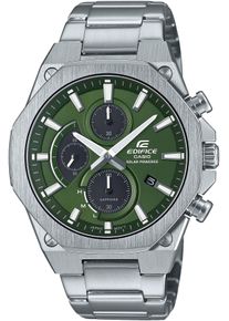 CASIO EDIFICE Herren Chronographolivgrün, silberfarben, Armbanduhren, Armbanduhr, Solar, Herrenuhr, Edelstahlarmband, analog, Tag