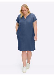 sheego Große Größen Sommerkleid in Musselin-Qualität, jeansblau, Größe 54 - Damen