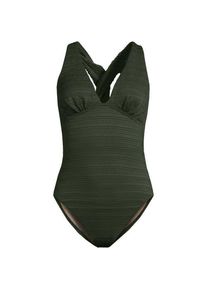 LANDS' END Seersucker-Badeanzug mit V-Ausschnitt und extrahohem Bein f&uuml;r Damen, Damen, size: regular, Gr&uuml;n, Nylon-Mischung, by Lands' End