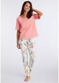 Lascana Pyjama mehrfarbig Gr. 32/34 für Damen. Rundhals und Allover-Druck. Bequem. Nachhaltig.