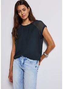 Street One Damen Blusentopdeepwater blau, casual, Gr. 36, unifarben, Web, Obermaterial: 88% Viskose, 12% Polyamid, Blusen, mit Meshdetail