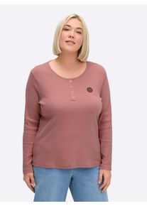 sheego Große Größen Langarmshirt mit Zierknopfleiste, rosenholz, Größe 36 - Damen