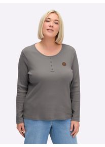 sheego Große Größen Langarmshirt mit Zierknopfleiste, grau, Größe 44 - Damen