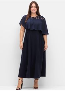 Abendkleid sheego "Abendkleid", Damen, Gr. 50, Normalgr&ouml;&szlig;en, blau (marine), 95% Polyester, 5% Elasthan, unifarben, lang, Rundhals, Kleider Abendkleid