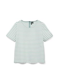 Véro Moda VERO MODA Damen Rundhalsshirt "VMABBY SS ZIP TOP JRS NOOS"snow weiß stripes:gray mist, modisch, Gr. XS, gestreift, Jersey, Obermaterial: 77%