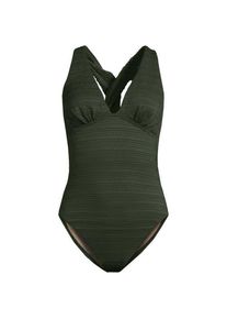 LANDS' END Seersucker-Badeanzug mit V-Ausschnitt und extrahohem Bein f&uuml;r Damen, Damen, size: regular, Gr&uuml;n, Nylon-Mischung, by Lands' End