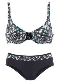 Lascana Damen Bügel-Bikini, schwarz, Gr. 38, bedruckt, Polyamid, Bikini-Sets, im grafischen Druckdesign