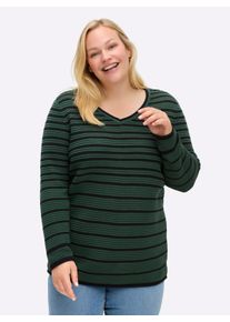 sheego Große Größen Streifenpullover mit Rollkanten, moos-schwarz-geringelt, Größe 48/50 - Damen