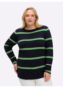 sheego Große Größen Pullover mit Kontraststreifen, tiefblau-apfel-geringelt, Größe 44/46 - Damen