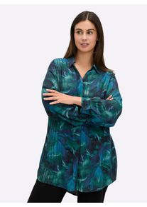 sheego Gro&szlig;e Gr&ouml;&szlig;en Longbluse mit Blumenprint und Streifen, tiefblau-bedruckt, Gr&ouml;&szlig;e 58 - Damen