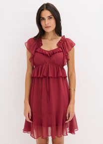 bonprix Chiffonkleid in A-Linie, rot, Gr.40, Kurzes Kleid mit R&uuml;schen&auml;rmeln