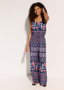 bonprix Langer Strandjumpsuit aus flie&szlig;ender Viskose, blau, Gr.38, Modischer Jumpsuit mit tollem Druck