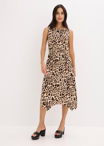 bonprix Jerseykleid, beige, Gr.44/46 (L), modisch bedrucktes Jerseykleid mit asymmetrischem Saum